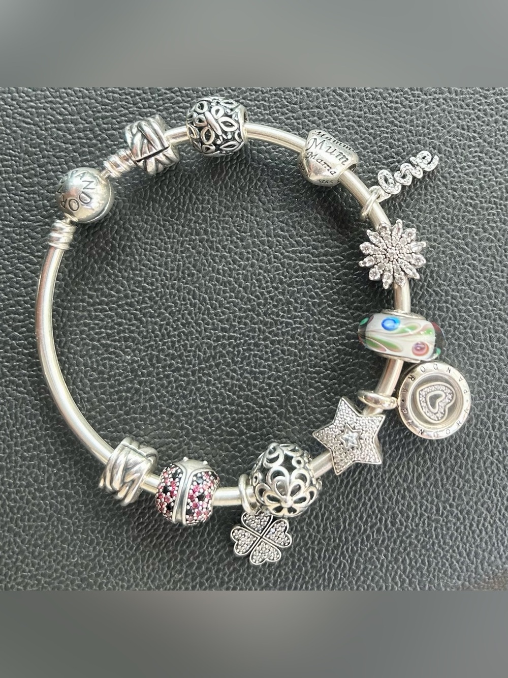 Pandora Silver Charm Bracelet with Multicolor Glass Center and Pink Accents - Picture 9 of 9